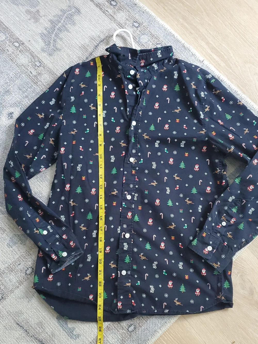 H&M Teen Boys L.O.G.G. Christmas Motif Cotton Button-Down Shirt Sz13-14y